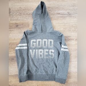 3/$20 Urban Kids Grey Hoodie Girls Size L 14/16, Good Vibes Metallic Lettering